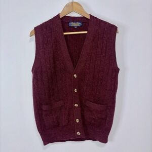 Brooks Brothers Lambswool Cable Knit Burgundy Sweater Vest Cardigan Size 40